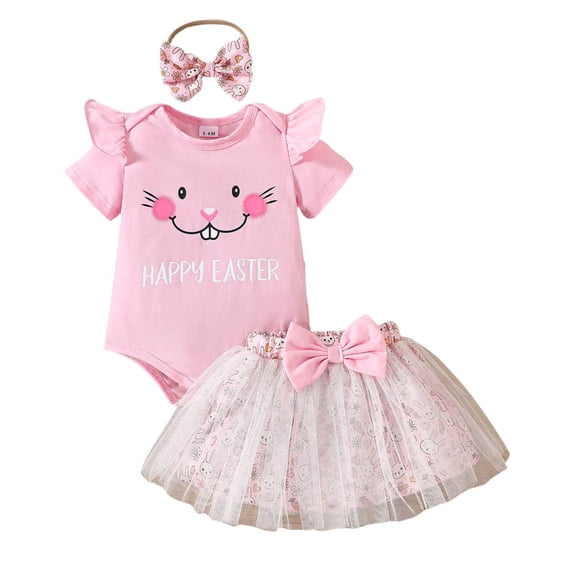 Gunia Baby Girl Easter Outfit Romper Ruffle Tutu Skirt Headband 3Pcs Party Dress Clothes Set Soft Cute Streetwear