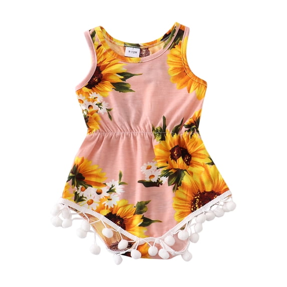 Gunia Baby Girl Nightgown Princess Pajama Dress Sleeveless Sunflower Floral Romper Jumpsuit Cute Clothes Night Gowns Pjs Loungewear Pink 9-12 Months