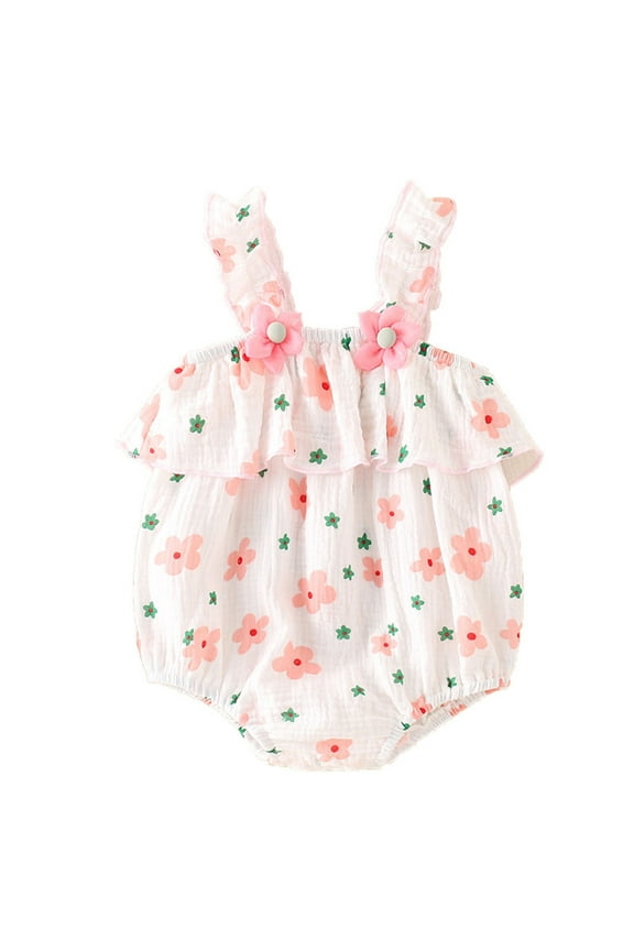 Baby Girl Outfit Summer 3D Floral Sling Ruffle Floral Print Triangle Crawling Girl Romper Clothes Sets 0-24 Months