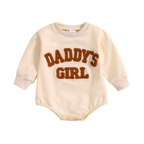 Gunia Baby Girl Rompers, Clothes Long Sleeve Crewneck Letter Embroidery Sweatshirt Oversized Onesie Bodysuit Fall Clothes Trendy Overalls For Girls,12-18 Months