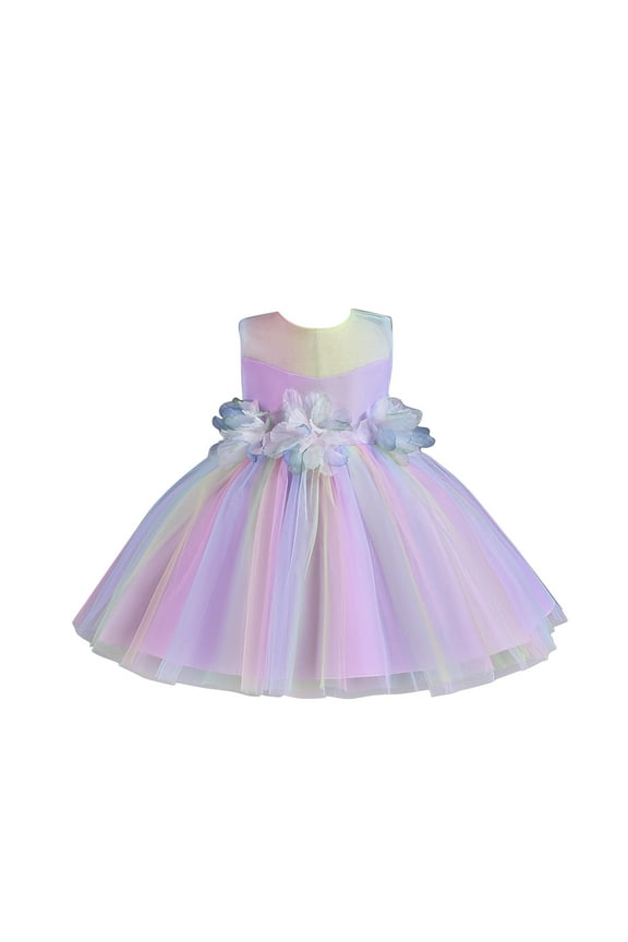 Baby Girls Formal Dress Newborn Infant Spring Summer Print Ruffle Sleeveless Princess Party Decorations Wedding Purple Dress For Girls 0-3 Years