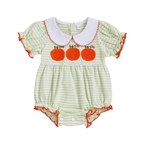 Gunia Baby Girls Halloween Outfit Bodysuits Cute Toddler Pumpkin Embroidery Short Sleeve Romper Striped Casual For Outfits Green 0-3 Months