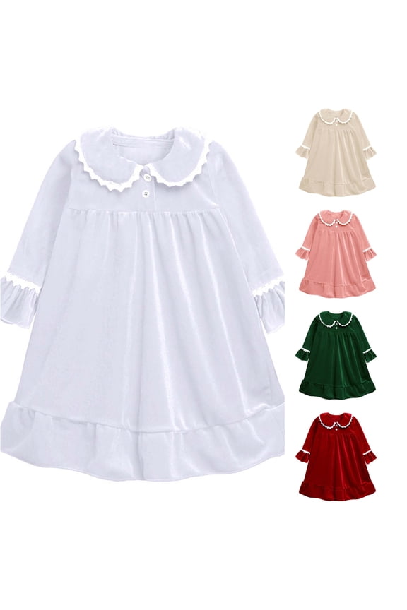 Baby Girls Nightgown Princess Pajamas Long Sleeve Bathrobe Velvet Sleep Dress For Kids Babys Clothes Night Gowns Pjs Loungewear White 9-12 Months