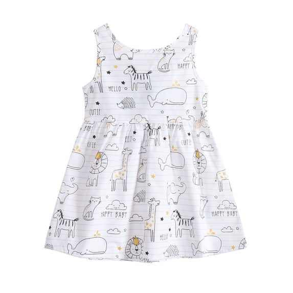 Gunia Baby Girls Summer Dress Toddler Kids Sleeveless Printed Animal Skirt Princess Clothes Sundress For Holiday Beach White Dress For Girls 6M-6Y