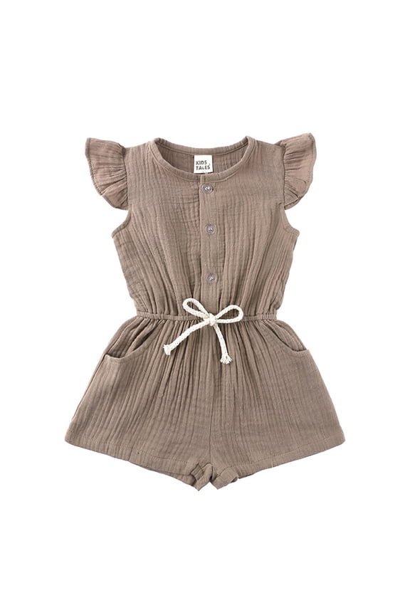 Baby Outfits Girl Summer 1 Piece Newborn Infant Button Up Jumpsuit Fly Sleeve Solid Playsuit Girl Romper Clothes Set 6M-5Y