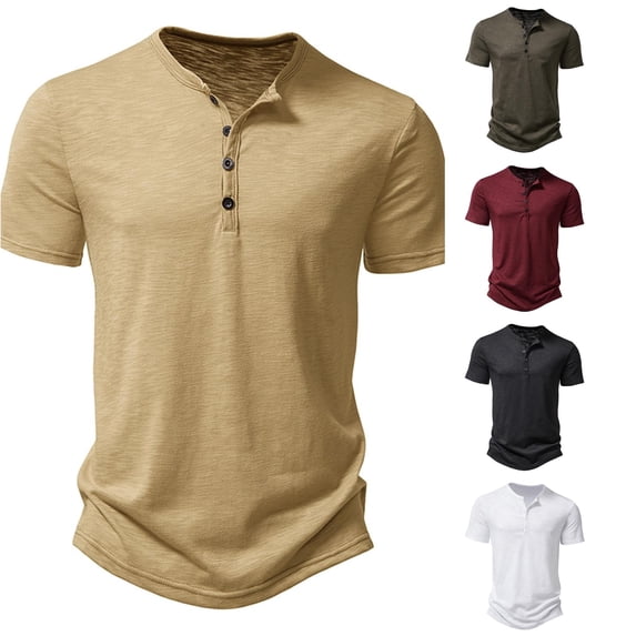 Gunia Bamboo Shirts For Men Summer Slub Cotton Casual Fashion Collar Short Sleeve Tops Men T Shirts Khaki S