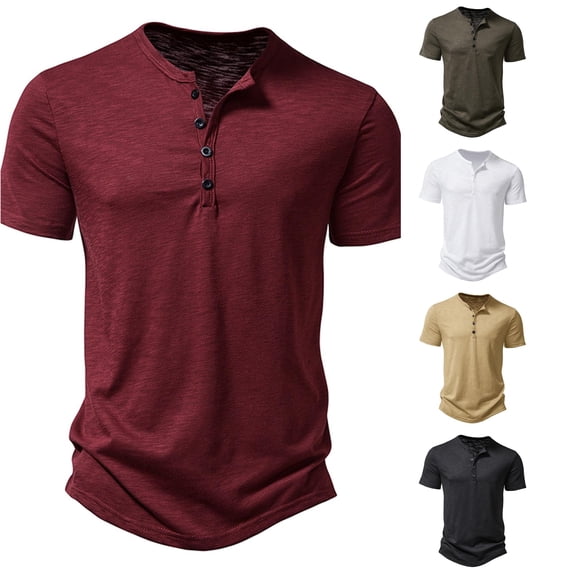 Gunia Bamboo Shirts For Men Summer Slub Cotton Casual Fashion Collar Short Sleeve Tops T Shirts For Men Red L