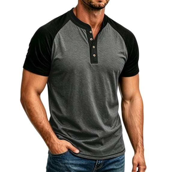 Gunia Big And Tall Shirts For Men Color Block Summer Short Sleeve Tops Men'S T-Shirts Grey L