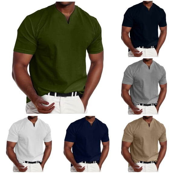 Gunia Big And Tall Shirts For Men Muscle V Neck Shirts Slim Fit Shirt Short Sleeve T Shirts Casual Tee Tops Shirts For Men Green M