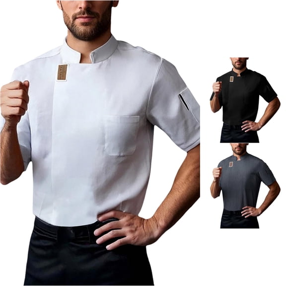 Gunia Big And Tall T Shirts For Men Catering Chef Workwear Chef Suit Short Sleeve Top Cardigan Shirt Mens T Shirt White L