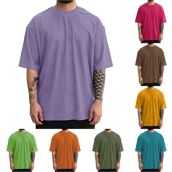 Gunia Big And Tall T Shirts For Men Fashion Short Sleeve Tshirts Workout Oversize Pullover Solid Color Casual Tees Tops T Shirts For Men Purple 5Xl