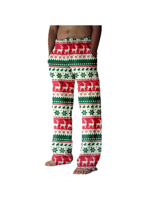 Gunia Big And Tall Christmas Pjs Pants For Men Casual Snowman Snowflake Santa Xmas Tree Casual Pants Soft Pajama Pants Sleepwear Bottoms Lounge Pants ,Size M-3Xl
