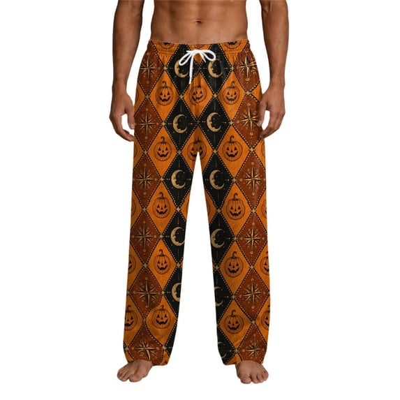 Gunia Big And Tall Halloween Pjs Pants For Men Funny Pumpkin Graphic Drawstring Elastic Waist Soft Pajama Pants Sleepwear Bottoms Lounge Pants ,Size S-3Xl