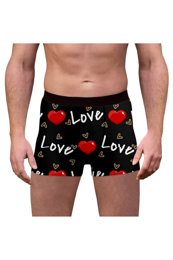 Boxer Briefs For Men Heart Print Valentine's Day Shorts High Elasticity Stylish For Everyday Wear Funny Comfortable Underwear S-Xxxl