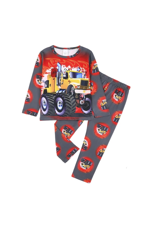 Boy Pajamas Digital Camo Dinosaur Print Pajama Long Sleeve Night Glow Jumpsuit Loungewear Red 5-6 Years