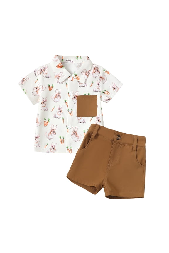 Boys Easter Outfit Bunny Print Shirt Toddlers 1 3Y Soft Clothing Spring Holiday Outfit Clothes Set 12-24 Months