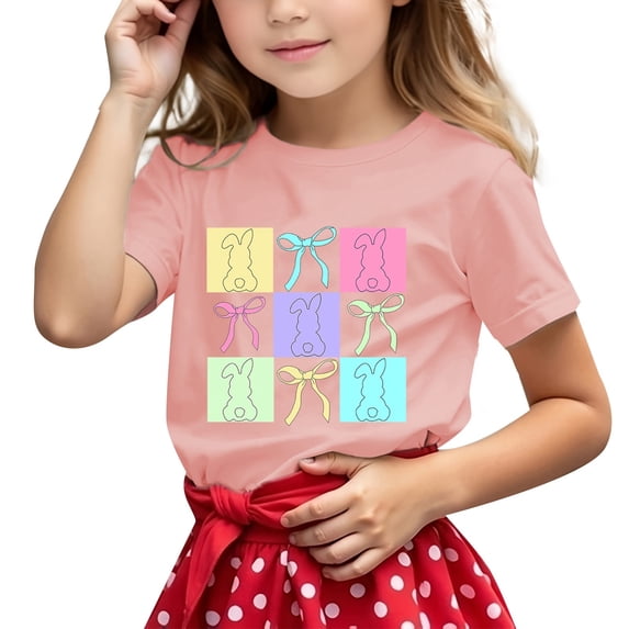 Gunia Boys Girls Easter Shirt Casual Bunny Pattern Print Round Neck Short Sleeve Tops Tee 1-13 Years