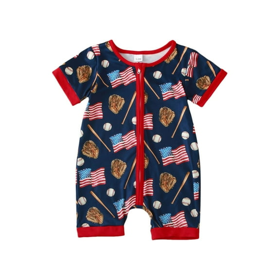Gunia Boys Girls Jumpsuit Independence Day Fashion Summer Short Sleeve Embroider Romper Casual Bodysuits Stylish 3-6 Months