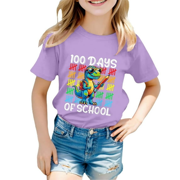 Gunia Boys Short Sleeve Shirts 100 Days Of School Boy And Girl Fashion Casual Print Crewneck Loose Short Sleeve Cosy Tshirts Tops 11-12 Years
