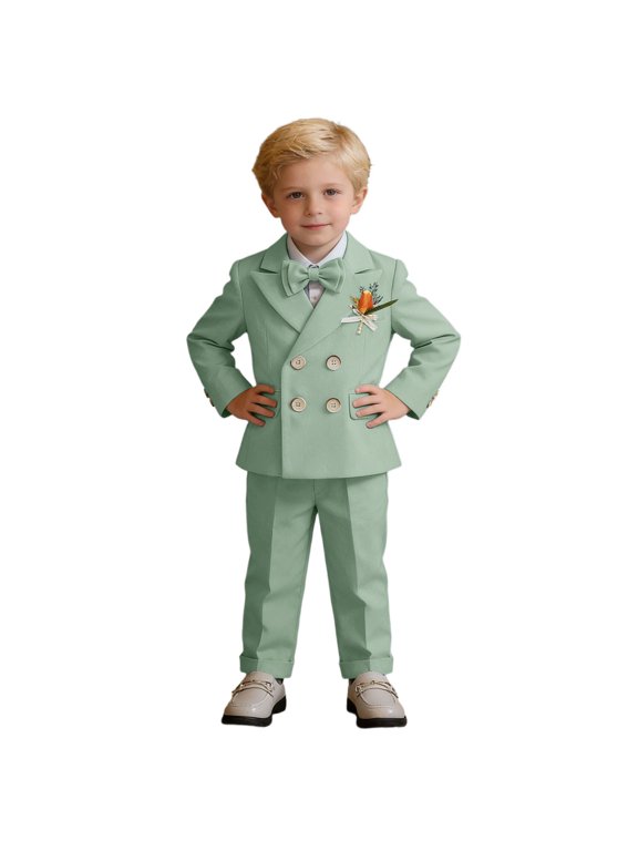 Boys Suit Formal Dress Clothes British Style Pageboy Performance Wear Toddler Birthday Party Wedding Boy Tuxedo Suit Set Outfit Light Green 1-11 Years