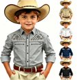 thumbnail image 1 of Gunia Boys Western Cowboy Shirts Children Fashion Chest Print Casual Large Sized Long Sleeved Collar Shirt Boys T-Shirts Grey 10-11 Years, 1 of 4