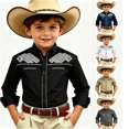 thumbnail image 1 of Gunia Boys Western Cowboy Shirts Children Fashion Chest Print Casual Large Sized Long Sleeved Collar Shirt Tshirt Boys Black 6-7 Years, 1 of 4
