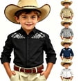 thumbnail image 1 of Gunia Boys Western Cowboy Shirts Children Fashion Chest Print Casual Large Sized Long Sleeved Collar Shirt Tshirt Toddler Boys Black 4-5 Years, 1 of 4