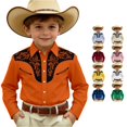 thumbnail image 1 of Gunia Boys Western Cowboy Shirts Denim Button Long Sleeve Casual Tops Shirts For Boys Orange 10-11 Years, 1 of 4