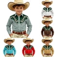 thumbnail image 1 of Gunia Boys Western Cowboy Shirts Long Sleeve Print Shirt Tops Casual Button Up Blouse Youth Boys T Shirts Army Green 12-13 Years, 1 of 4