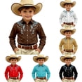thumbnail image 1 of Gunia Boys Western Cowboy Shirts Long Sleeve Print Shirt Tops Casual Button Up Blouse Youth Boys T Shirts Brown 12-13 Years, 1 of 5