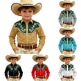 thumbnail image 1 of Gunia Boys Western Cowboy Shirts Long Sleeve Print Shirt Tops Casual Button Up Blouse Youth Boys T-Shirts Yellow 8-9 Years, 1 of 4