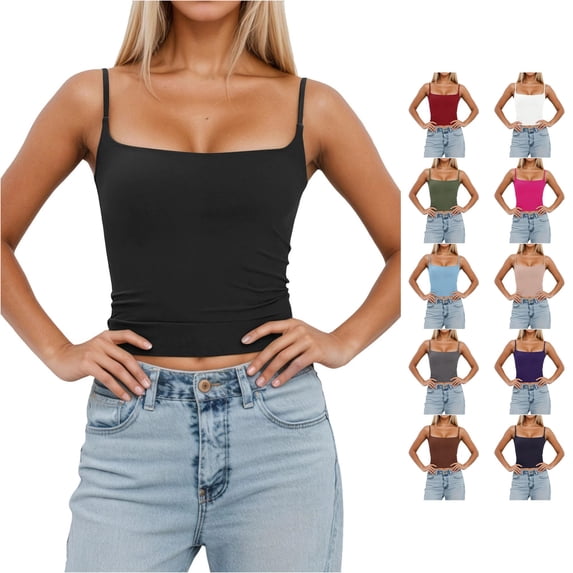 Gunia Built In Bra Spaghetti Strap Women Tank Top Slim Fit Sleeveless With Removable Padding Adjustable Strap Camisole For Layering Casual Wear Cami Tops For Women Black