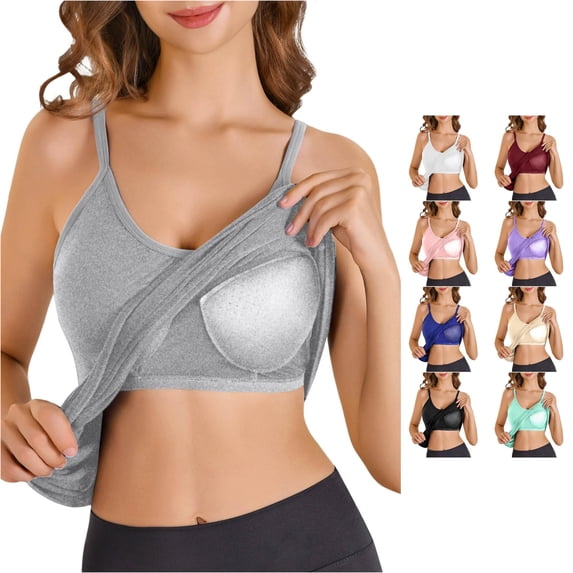Gunia Built In Bra Spaghetti Strap Tank Tops For Women Camisole Plus Size Flowy Adjustable Tanks Pleated Loose Vest Camisole Tops For Women Grey