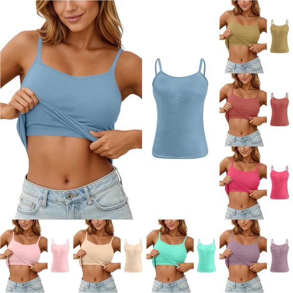 Gunia Built In Bra Spaghetti Strap Women'S Tank Top Suspender Vest Yoga Underwear Womens Camisole Tank Tops Blue