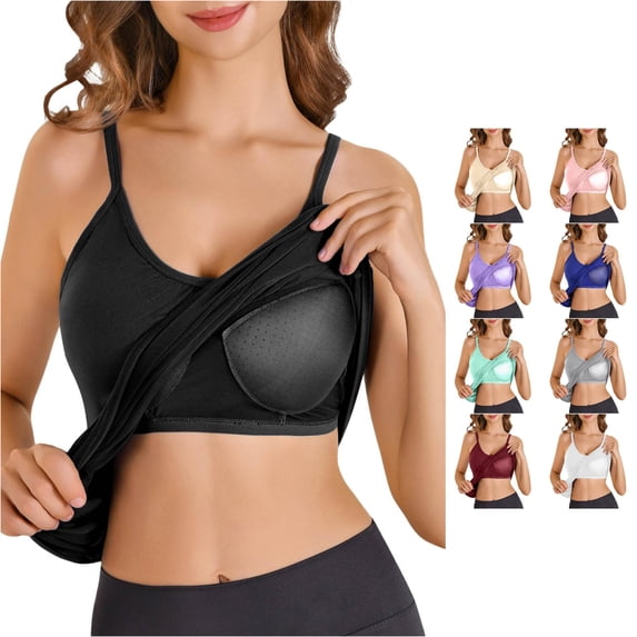 Gunia Built In Bra Spaghetti Strap Women'S Tank Tops Camisole Plus Size Flowy Adjustable Tanks Pleated Loose Vest Womens Camisole Tank Tops Black