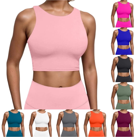 Gunia Built In Bra Summer Tanks For Women Built In Padded Top Racerback Vest Sports Bra Open Back Cami Tank Tops For Women Pink
