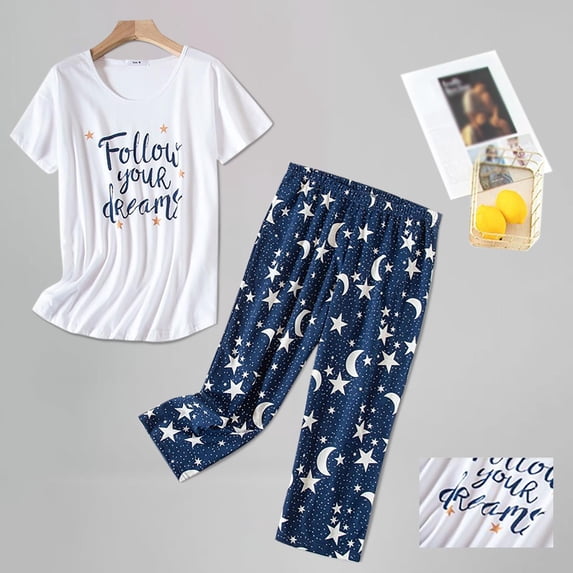 Gunia Capri Pajamas For Women Set Cotton Short Sleeve Top Capri Pants Plus Cute Pajama Sets For Women Sleepwear Pjs S-3Xl