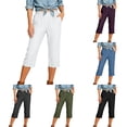 thumbnail image 1 of Gunia Capri Pants Women Capri Jeans For Stretch Casual Elastic Waist Wide Straight Leg Plus Size Pull On Denim Capris Loose Pants Summer Pants, 1 of 5