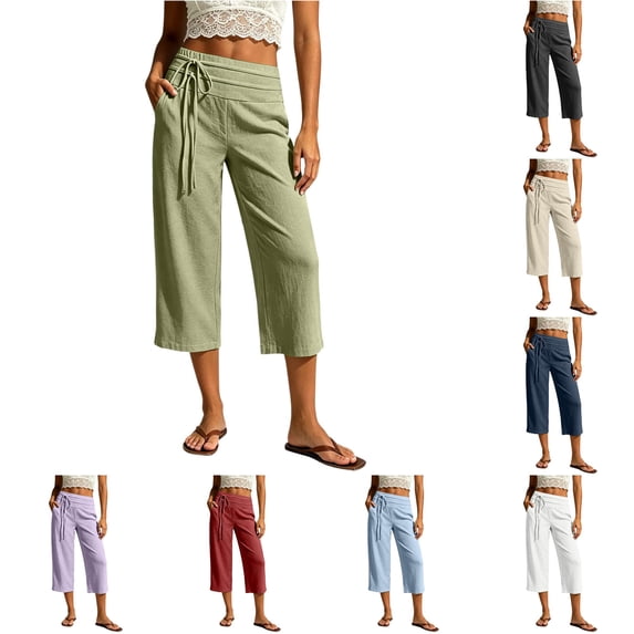 Gunia Capris Pants For Women Effortless Casual Wide Leg Cropped Pants For With Pockets – Soft Solid Knit Everyday Comfort Summer Pants