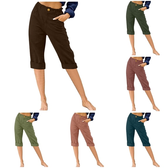 Gunia Capris Pants For Women High Waisted Trendy Casual Elastic Waist Cropped Trouser Fashion Resort Wear Beach Vacation Capris Clothes Summer Pants