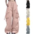 thumbnail image 1 of Gunia Cargo Pants For Women Relaxed Fit Baggy Black Pants High Waist Zipper Slim Drawstring Waist With Pockets Loose Plus Size Summer Trousers, 1 of 5