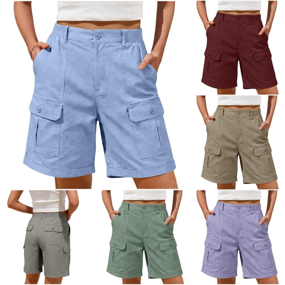 Gunia Cargo Shorts For Women Bermuda Shorts Casual Summer High Waist With Pockets Outdoor Beach Hiking Shorts Light Blue M