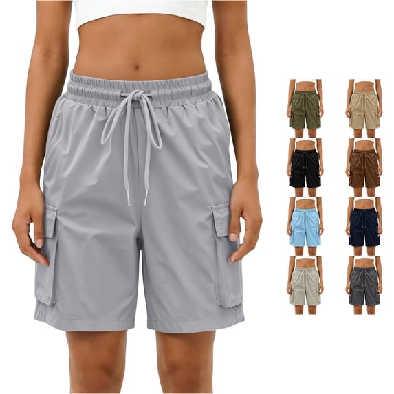 Gunia Cargo Shorts For Women Bermuda Shorts Casual Workwear Shorts With Five Pocket Design Lightweight Shorts With Pockets And Drawstring Hiking Shorts Grey 2Xl