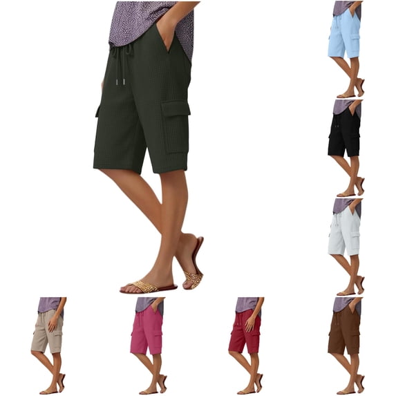 Gunia Casual Capri Pants For Women Knit Pocket Belted Casual Pants For Comfortable Everyday Wear With Functional Pockets Construction Summer Pants