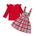 thumbnail image 1 of Gunia Christmas Baby Girl Outfit Christmas Long Sleeve Ribbed T Shirts Tops Xmas Plaid Printed Suspender Skirts Outfits Toddler Outfits For Girls,Watermelon Red 2-3 Years, 1 of 7