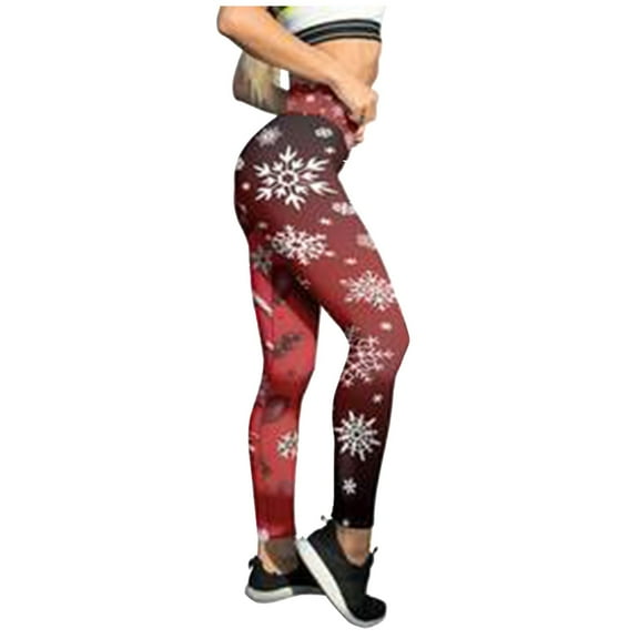 Gunia Christmas Leggings For Women Black Snowflake Printed Stretchy Tights For Running Santa Pilates Party Snowman Printed Yoga Pants Size L