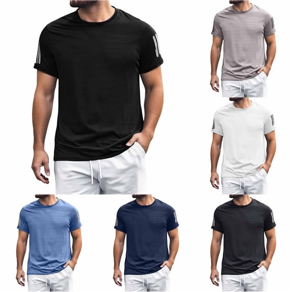 Gunia Cooling Shirts Mens Workout Gym Shirts Short Sleeved T Shirt Ice Silk Round Neck Outdoor Casual Breathable Quick Drying Tees For Running Athletic Sport Tops Mens T-Shirts Black 6Xl