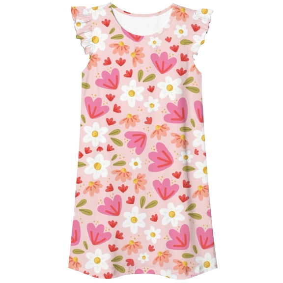Gunia Cute Girls Nightgowns Casual Fashion Printed Pajamas Summer Dress Short Sleeve Children Wear Home Clothes Children Nightdress 3-10 Years Old Loungewear Pajama Sleep Dress Nightshirts White