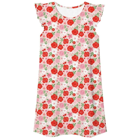 Gunia Cute Girls Nightgowns Casual Fashion Printed Pajamas Summer Dress Short Sleeve Children Wear Home Clothes Children Nightdress 3-10 Years Old Pajama Sleep Dress Nightshirts Watermelon Red