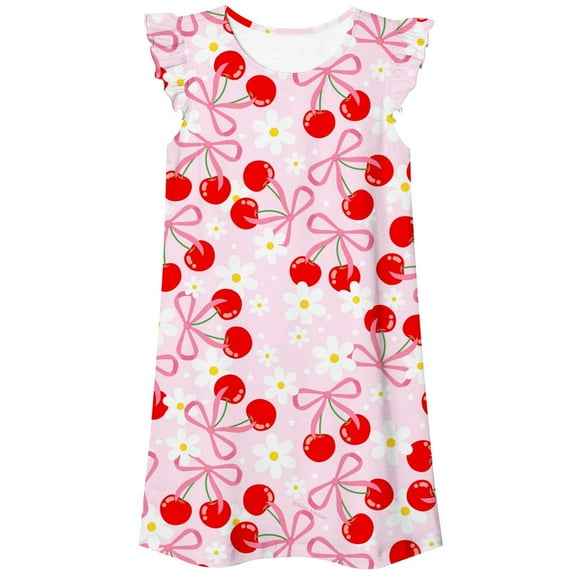 Gunia Cute Girls Nightgowns Casual Fashion Printed Pajamas Summer Dress Short Sleeve Children Wear Home Clothes Children Nightdress 3-10 Years Old Pajama Sleep Dress Nightshirts Light Pink